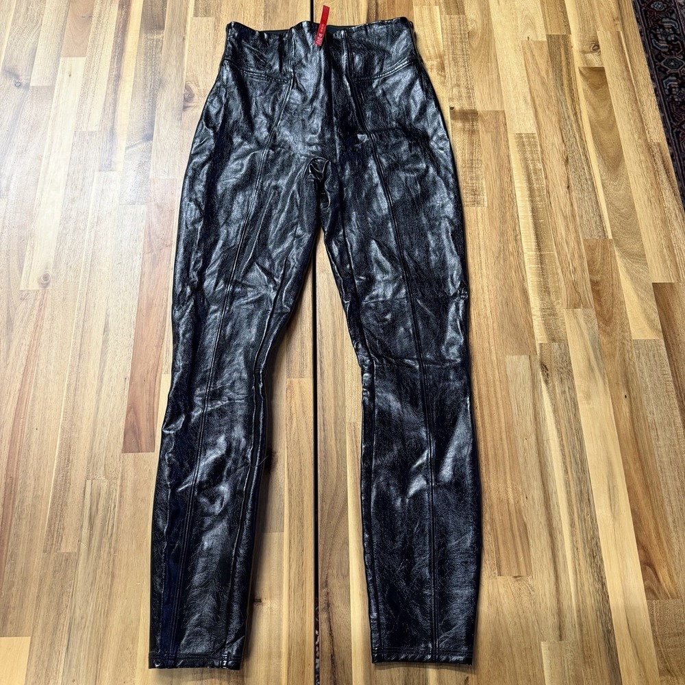 SPANX Women's XS Petite Black Faux Leather High Rise Skinny Leggings
